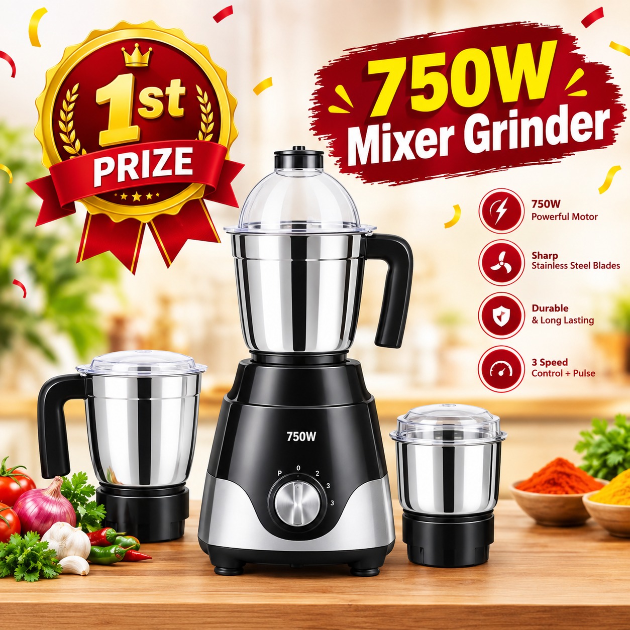 🏆 1st Prize — 750W Mixer Grinder